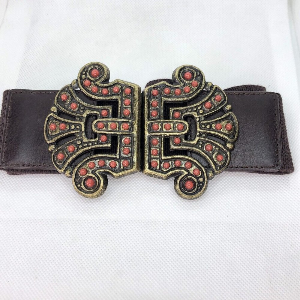 Vintage 90s Y2K Another Line Brown Faux Coral Cluster Elastic Stretch Belt 30"